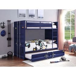 BLUE FINISH CARGO CONTAINER INDUSTRIAL FULL SIZE BUNK BED TRUNDLE - LITERA SENCILLA