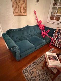Teal Velvet Tufted Chesterfield Sofa (skeleton not included)