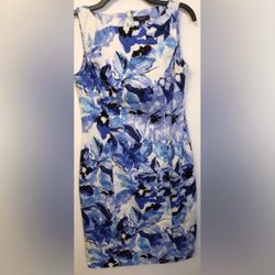 Chaps - Blue Floral Sleeveless Sheath Dress (Size 8)