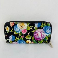 Brand New Black Floral Print Wallet With Removable Wrist Strap
