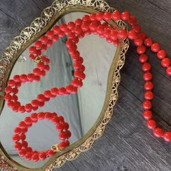 Necklace & Bracelet Coral Glass Stone Bead Clasp Vintage Red Jewelry