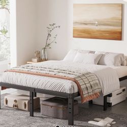 Marple QUEEN 16 Inch Metal Platform Bed Frame with Wood Slat Support, Heavy Duty Mattress Foundation