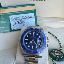 Rolex Submariner Date 40mm Blue dial 18k yellow gold and stainless steel full set box and card 116613LB Bluessy 2018