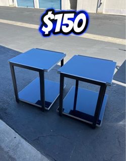 Matching end tables set of 2 glass tops aluminum frame