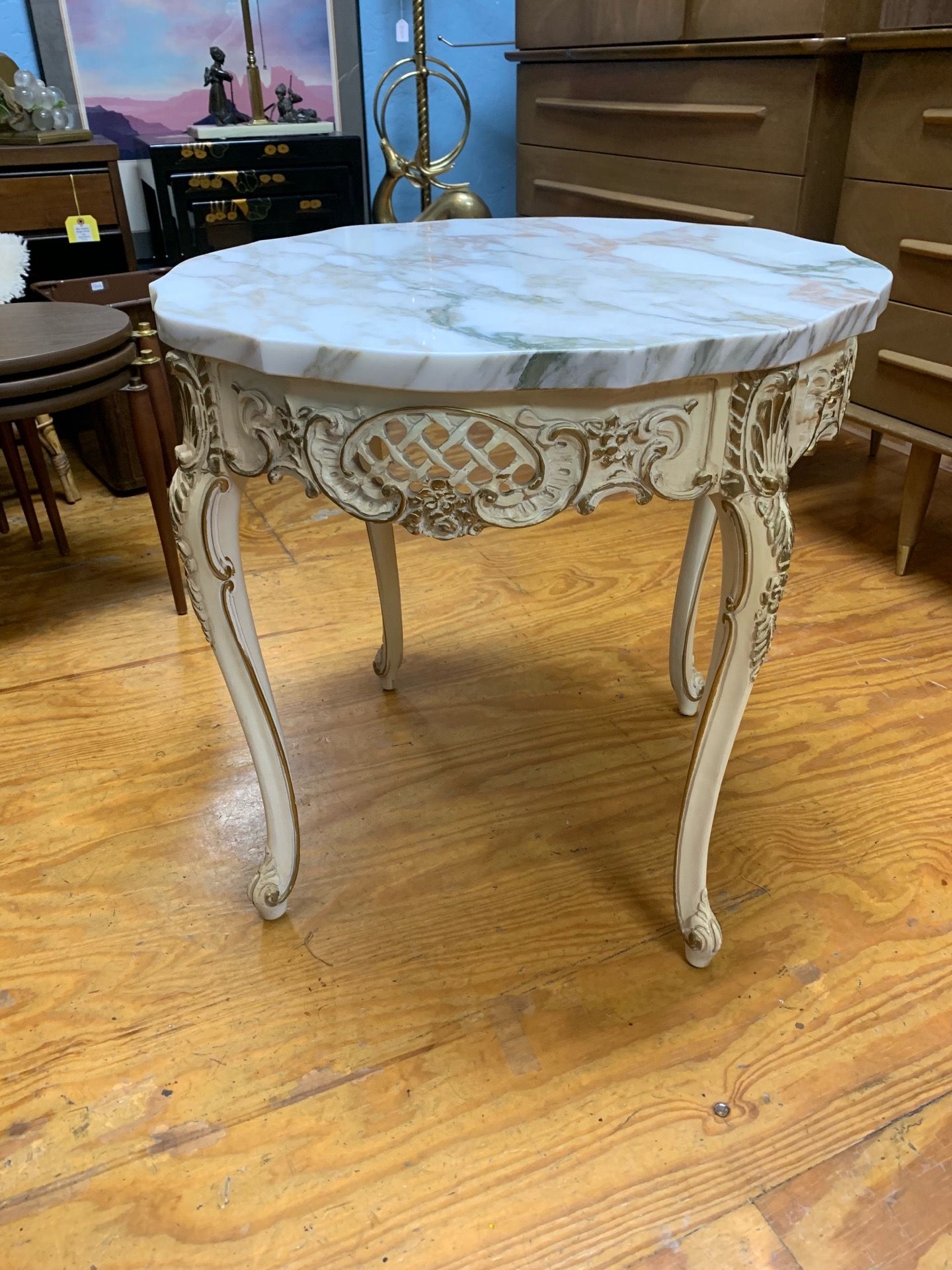 Vintage French Marble Top Accent Table