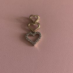 14k Gold Triple Heart Necklace Charm with Diamonds 