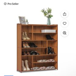 Magshion Bamboo 7 Tiers 29 Pairs Modern Shoes Rack, Doorless Storage Shelf, Brown, for Entryway
