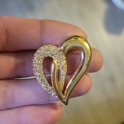 Vintage Stamped Napier Crystal And Gold Tone Heart Brooch