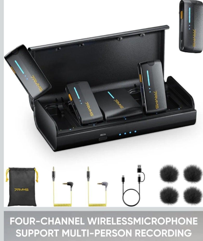 7RYMS iRay DW40 4-Channel Wireless Microphone for Cameras, Camcorders, iPhones, Android Phones, Wireless Lavalier Microphone -Noise Canceling, 656ft