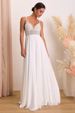 Lulus True Love White Beaded Rhinestone Maxi Dress Size 6