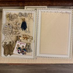Set of 2 Framed Jewelry Organizers – Vintage Gold & Linen Wall Display (Anthropologie Style) 