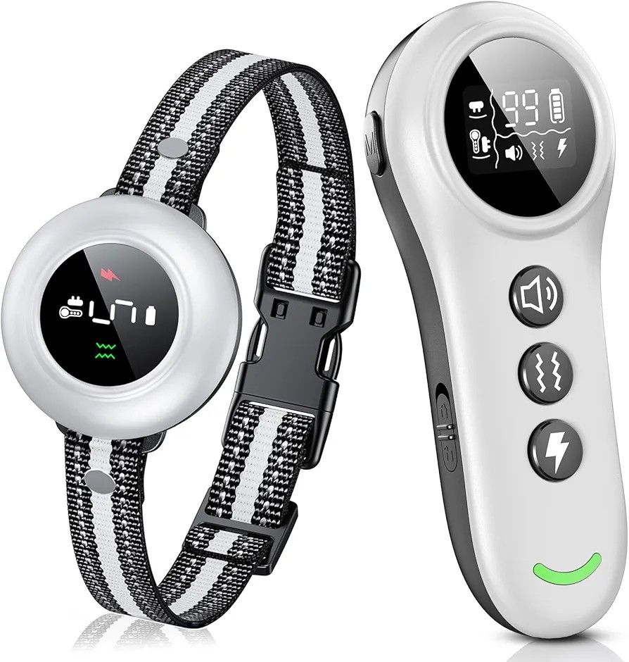 2-in-1 Dog Shock Collar & Dog Bark Collar - Smart Anti Barking Dog Training Collar with 5 Adjustable Sensitivity & 3300FT Remote for All Breeds IP67 W