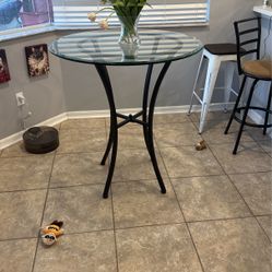 Glass and Wrought Iron Kitchen Table Bar Height 