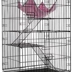 AVEEN 3-Tier Small Cat Cage Playpen Box Kennel Crate with 2 Front Doors & Free Hammock - 40 x 24 x 17 Inches (Black)