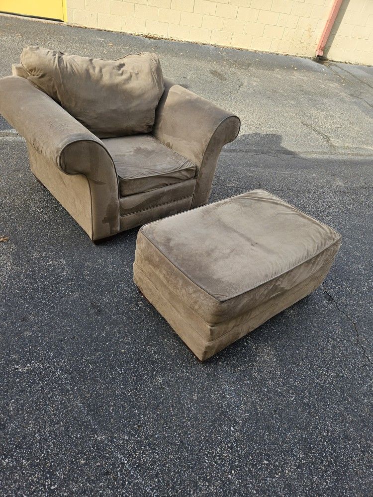 suede Gray chair with ottoman
