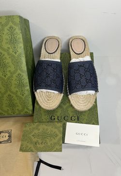 Gucci Women’s Denim GG Espadrille Slide Sandals Size EU 41 – Brand New w/ Box