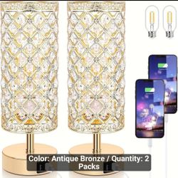 Gold 2 pc lamp set with USB outlet