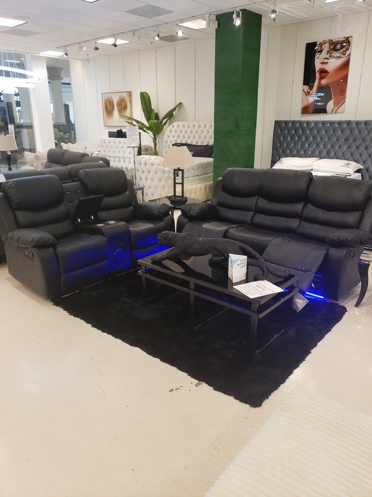 Modern LED Bluetooth Reclining Sofa and Love Seat