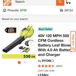 Ryobi Cordless Battery Powered Leaf Power