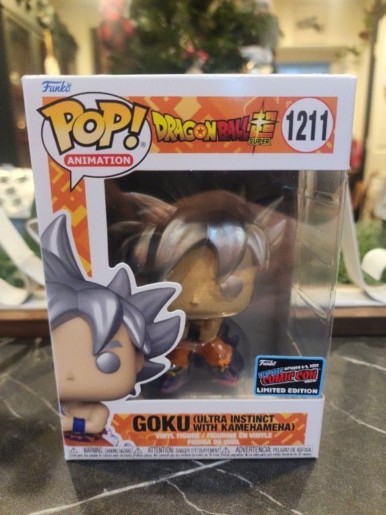 Funko Pop Goku Ultra Instinct With Kamehameha NYCC Con Sticker