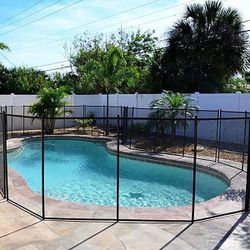 New 4 ft. x 12 ft. Outdoor Black In Ground Pool Fence With Section Kit, Removable Mesh Barrier