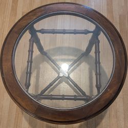 Round Wood Glass Top Table