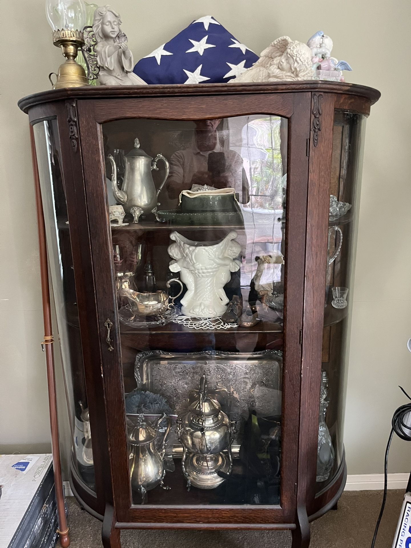 Antique Curved Glass Display Cabinet