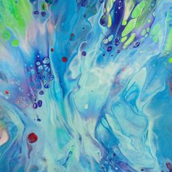 "Jungle Brain Waves" Absract Acrylic Paint Poured (12"x16") Stretched Canvas