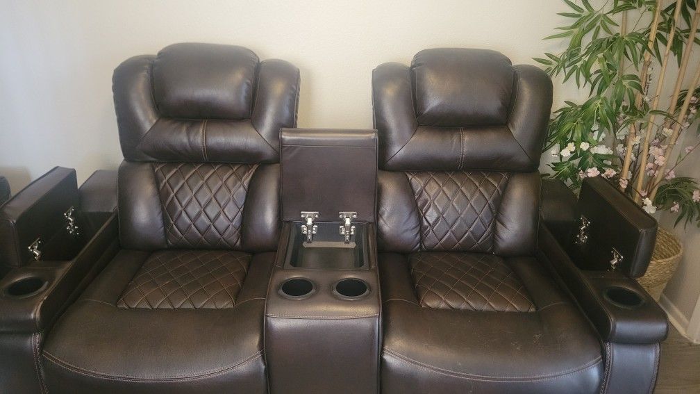 Leather Reclining Loveseat, Full Mechanical
