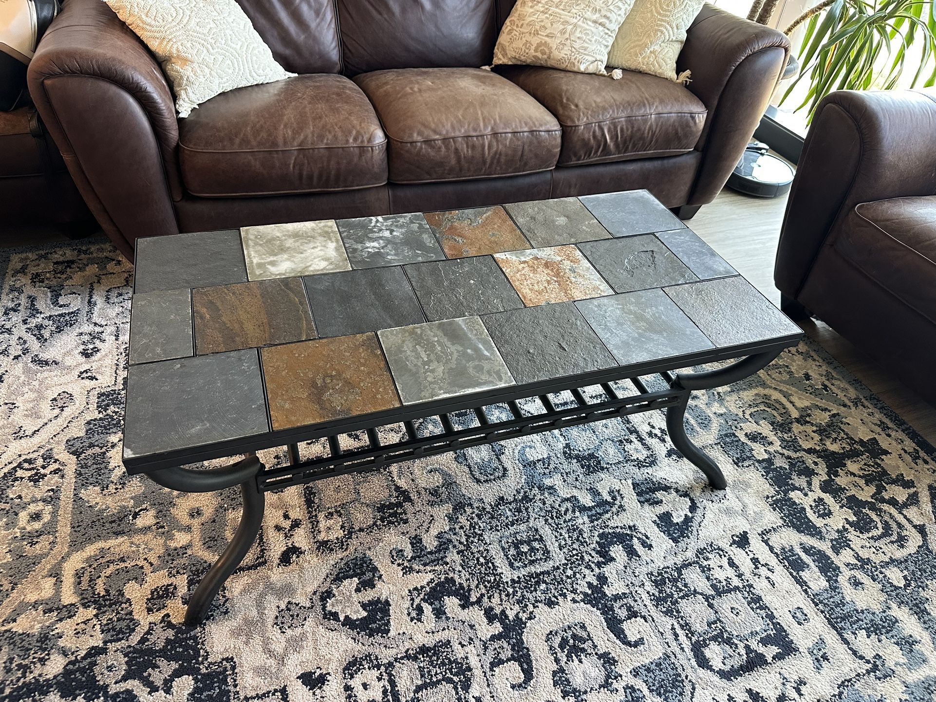 Metal Stone Tile Coffee Table And 2 end Tables Set Of 3