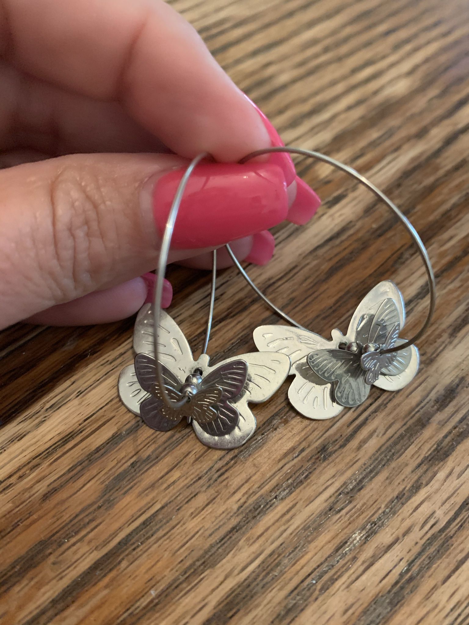 Silver Butterfly Hoop Earrings