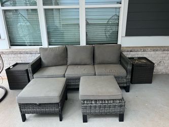 Outdoor Sofa with Ottomans and End Tables
