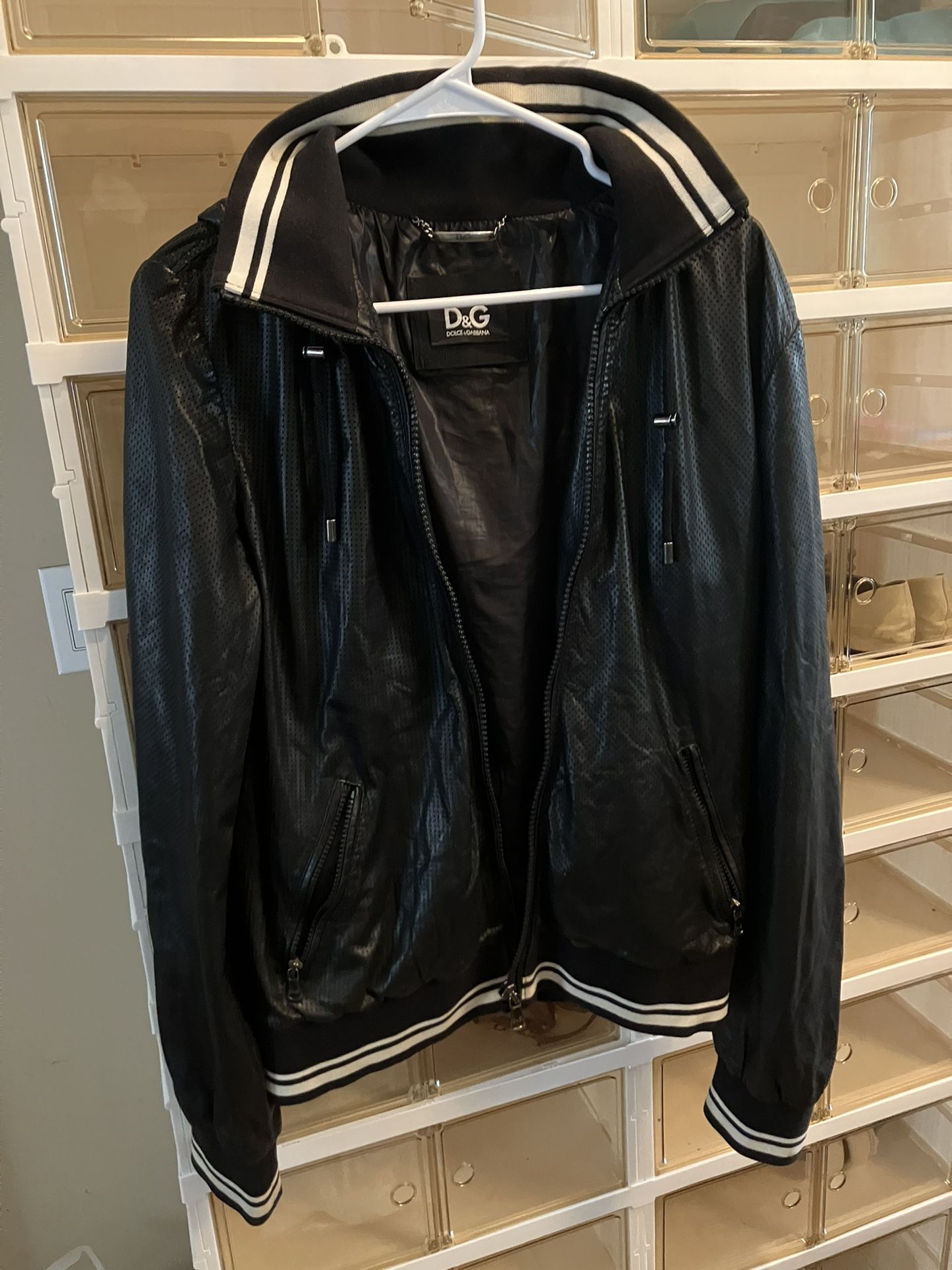 Original D&G Lamb Skin Leather Jacket With Hoodie