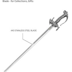 Sword Unsharpened Saint George Dragon Saber Fantasy Knight Sword - Dull Blade - for Collections, Gifts