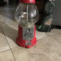 Vintage 1985 Red Gumball Machine Cast Metal Glass Globe