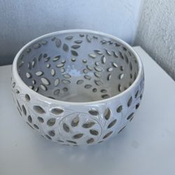 White Ceramic Plant Pot With Cutouts (5” x 7 1/4”)
