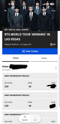 One BTS WORLD TOUR 'ARIRANG' IN LAS VEGAS Concert Ticket MAY 23 Section 129