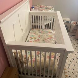 White Oxford Crib (300)with Mattress and  Diaper Changing Table With Storage(100) 