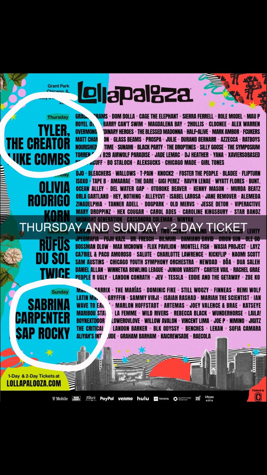LOLLAPALOOZA 2 DAY TICKETS