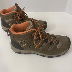 Keen Dry Womens Koven Waterproof Mid  Hiking Boots Size 9; Dark Earth Brown & Orange Accents