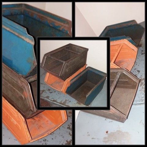 X3 VINTAGE STEEL METAL INDUSTRIAL STACKABLE STORAGE ORGANIZER BASKET BOX CONTAINER DRAWER UTILITY BIN SET