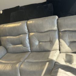 Gray Leather Full Reclining  Couch 