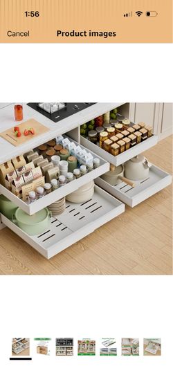 2 Pack Expandable Pull Out Cabinet Organizer, 21'' Deep Pull Out Drawers for Cabinets,Upgrade 3 Slide Rails Sliding Drawer for Kitchen Cabinet Organiz