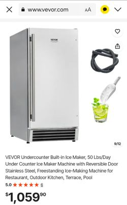 VEVOR Undercounter Built-in Ice Maker, 50 Lbs/Day Under Counter Ice Maker Machine with Reversible Door Stainless Steel, Freestanding Ice-Making Machin