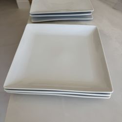 Crate & Barrel Set of Elegant Square White Plates