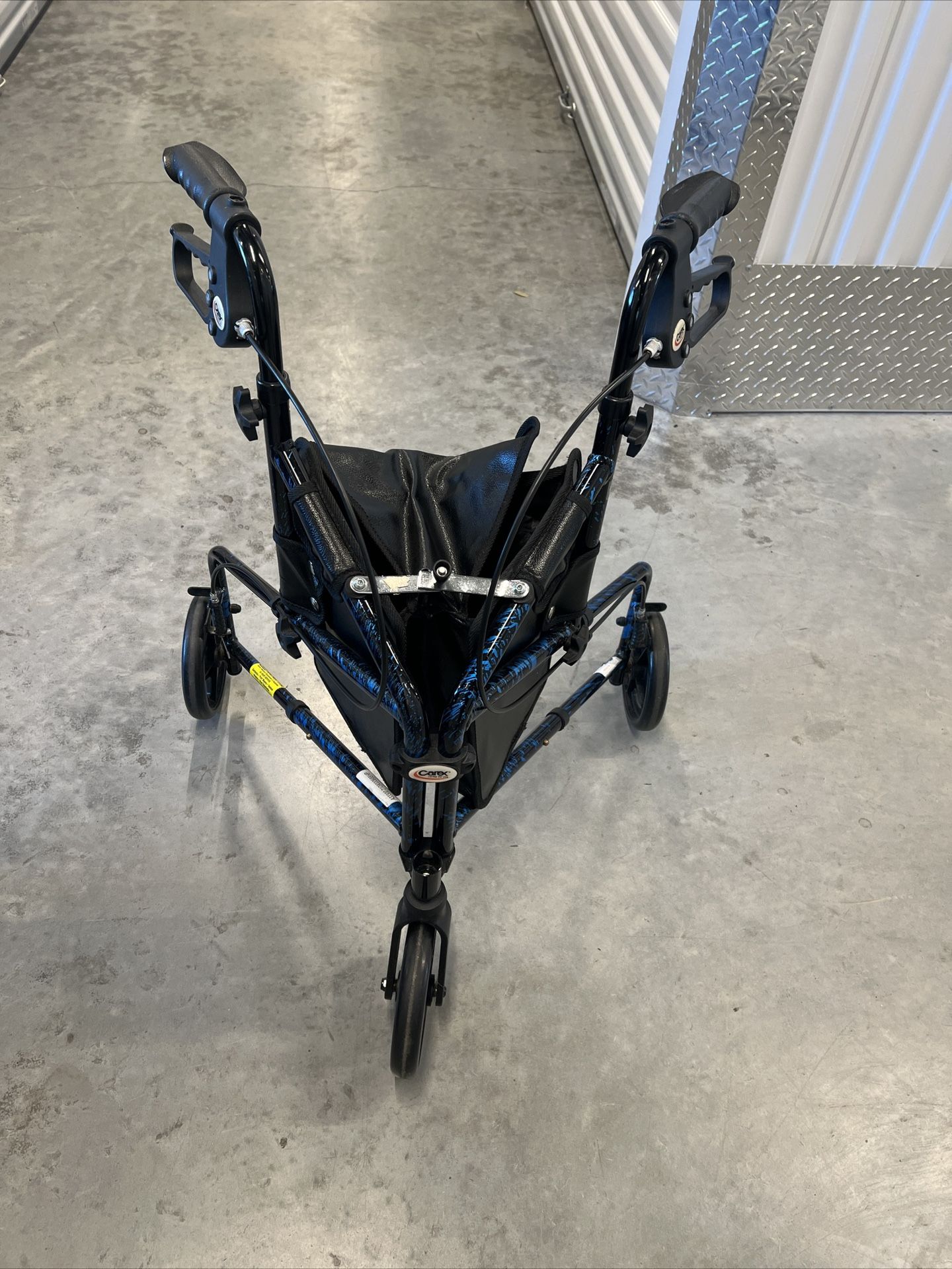 Carex 3 Wheel Rollator Black With Bag And Dual Breaks 250 Lbs Max Adjustable. Used in good condition with minor cosmetic, blemishes associated with n