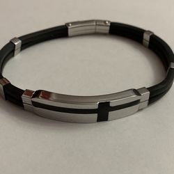 Black Rubber and Steel Bracelet