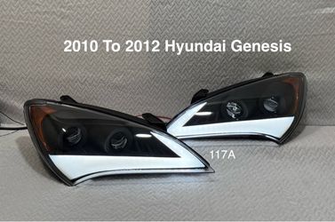 2010 To 2012 Hyundai Genesis coupe Black Sequential LED DRL Bar Projector Headlights