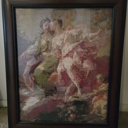Framed Renaissance Cross Stitch Needle Point Art 