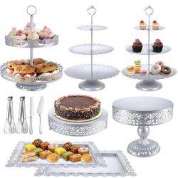 Silver Cake Stand Sets, Metal Dessert Table Display Tiered  X(207)